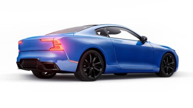 Concept car sports premium coupe. Blue car on white background. Plug-in hybrid. Technologies of eco-friendly transport. 3d rendering