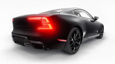 Konsept spor premium coupe. Eklenti hibrit. Çevre dostu ulaşım teknolojileri. Beyaz arka planda siyah araba. 3d oluşturma