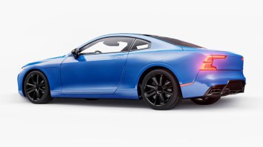 Concept car sports premium coupe. Blue car on white background. Plug-in hybrid. Technologies of eco-friendly transport. 3d rendering