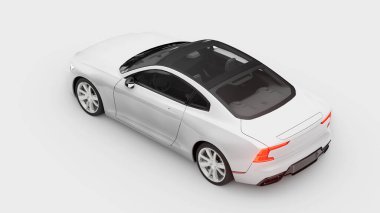 Konsept spor premium coupe. Eklenti hibrit. Çevre dostu ulaşım teknolojileri. Beyaz arka planda beyaz bir araba. 3d oluşturma
