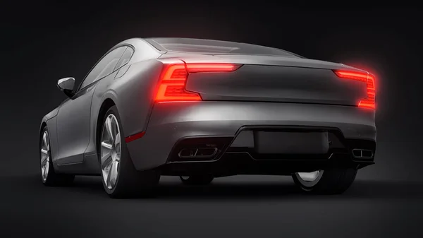 Concept Auto Sport Premium Coupe Grijze Auto Zwarte Achtergrond Een — Stockfoto