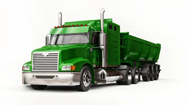 Large Green American Truck Trailer Type Dump Truck Transporting Bulk — Stock Photo, Image