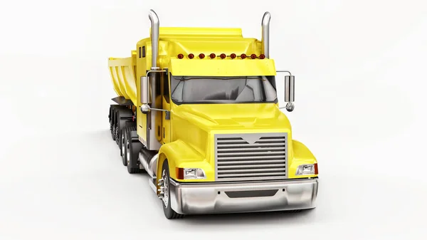 유형의 덤프트럭 노란색 트럭은 화물을 배경으로 — 스톡 사진