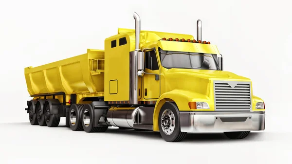 Large Yellow American Truck Trailer Type Dump Truck Transporting Bulk — Stock Photo, Image