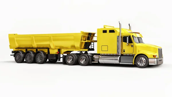 Large Yellow American Truck Trailer Type Dump Truck Transporting Bulk — Stock Photo, Image