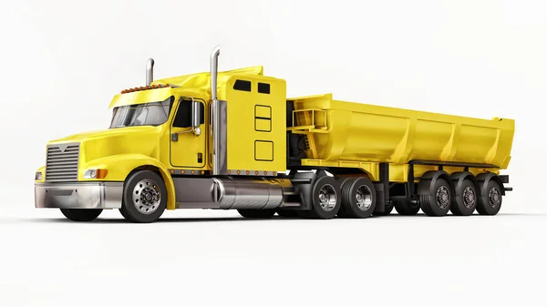Gran Camión Americano Amarillo Con Camión Volquete Tipo Remolque Para —  Fotos de Stock