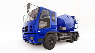 Mavi beton karıştırıcı kamyon beyaz arka plan. İnşaat ekipmanlarının üç boyutlu çizimi. 3d oluşturma
