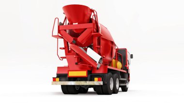 Kırmızı beton karıştırıcı beyaz arka plan. İnşaat ekipmanlarının üç boyutlu çizimi. 3d oluşturma
