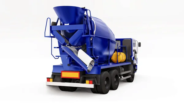 Camión Mezclador Concreto Azul Fondo Blanco Ilustración Tridimensional Del Equipo — Foto de Stock