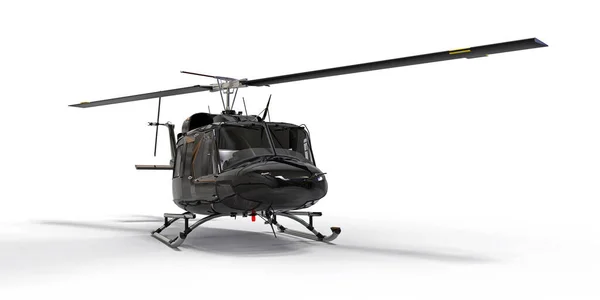 Черный Маленький Военно Транспортный Вертолет Белом Изолированном Фоне Служба Спасения — стоковое фото