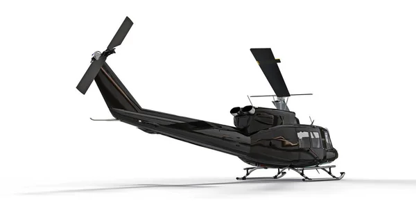 Siyah Küçük Askeri Nakliye Helikopteri Beyaz Arka Planda Helikopter Kurtarma — Stok fotoğraf