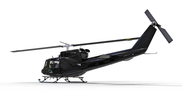 Czarny Mały Wojskowy Helikopter Transportowy Białym Izolowanym Tle Służby Ratownicze — Zdjęcie stockowe