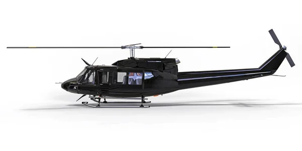 Чорний Невеликий Військовий Транспортний Вертоліт Білому Ізольованому Фоні Служба Порятунку — стокове фото