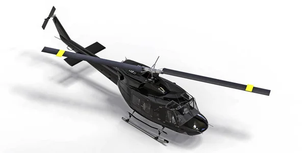 Piccolo Elicottero Trasporto Militare Nero Sfondo Bianco Isolato Servizio Soccorso — Foto Stock