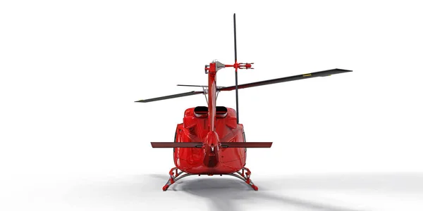 白い隔離された背景に赤い小さな軍用輸送ヘリコプター ヘリコプター救助隊だ タクシーだ 救急車や救助サービスのためのヘリコプター 3Dイラスト — ストック写真