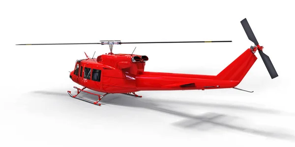 红色小型军用运输直升机白色孤立的背景 直升机救援队空中出租车 用于警察 救护车和救援服务的直升机 3D说明 — 图库照片