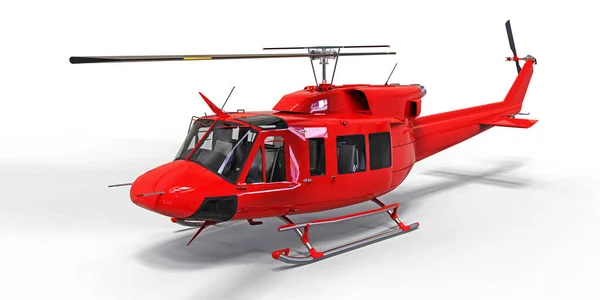 Red Small Military Transport Helicopter White Isolated Background Helicopter Rescue — Stock Photo, Image