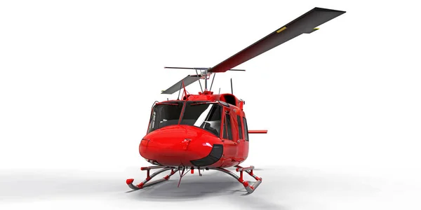 Piccolo Elicottero Trasporto Militare Rosso Sfondo Bianco Isolato Servizio Soccorso — Foto Stock
