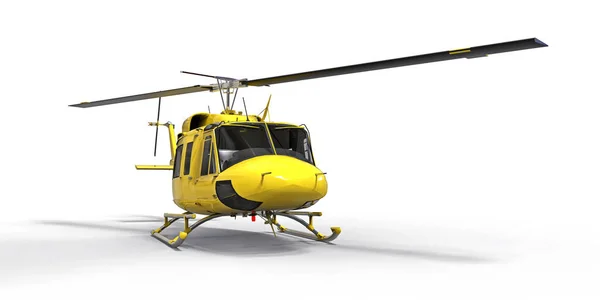 Κίτρινο Μικρό Στρατιωτικό Ελικόπτερο Μεταφοράς Λευκό Απομονωμένο Φόντο Υπηρεσία Διάσωσης — Φωτογραφία Αρχείου