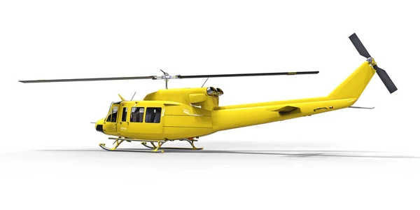 Gul Liten Militär Transport Helikopter Vit Isolerad Bakgrund Helikopterräddningstjänsten Flygtaxi — Stockfoto
