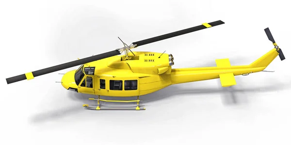 Жовтий Невеликий Військовий Транспортний Вертоліт Білому Ізольованому Тлі Служба Порятунку — стокове фото