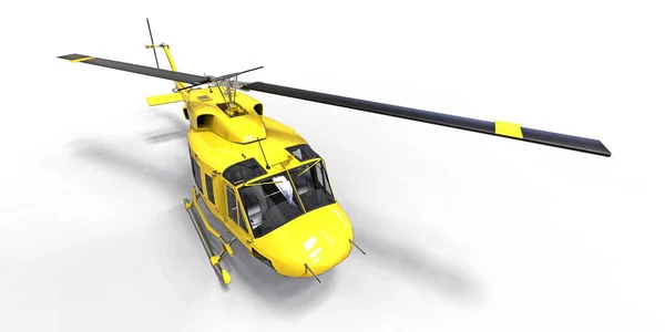 白い隔離された背景に黄色の小さな軍用輸送ヘリコプター ヘリコプター救助隊だ タクシーだ 救急車や救助サービスのためのヘリコプター 3Dイラスト — ストック写真