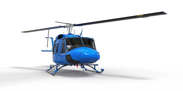 蓝色的小型军用运输直升机 白色孤立的背景 直升机救援队空中出租车 用于警察 救护车和救援服务的直升机 3D说明 — 图库照片