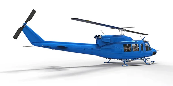 Μπλε Μικρό Στρατιωτικό Ελικόπτερο Μεταφοράς Λευκό Απομονωμένο Φόντο Υπηρεσία Διάσωσης — Φωτογραφία Αρχείου