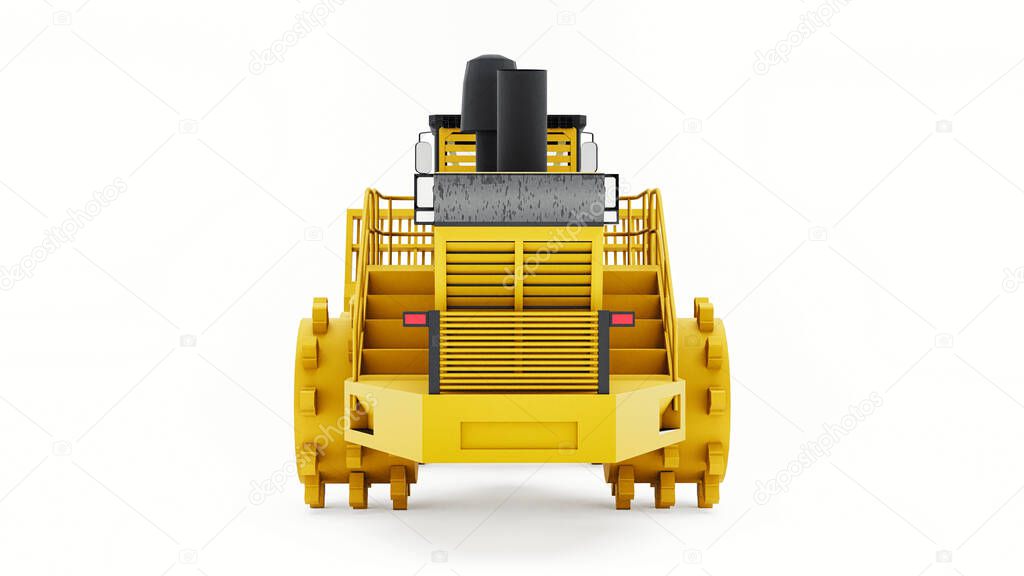 Garbage compactor machine for landfills. A special type of industrial bulldozer for working in landfills. 3d rendering