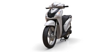 Beyaz arka planda modern kentsel beyaz motosiklet. 3d illüstrasyon