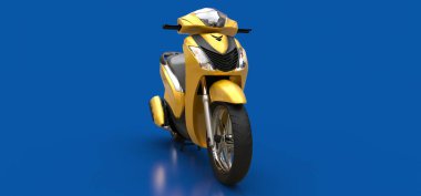 Mavi arka planda modern sarı mobilet. 3d illüstrasyon