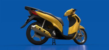 Mavi arka planda modern sarı mobilet. 3d illüstrasyon