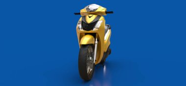 Mavi arka planda modern sarı mobilet. 3d illüstrasyon