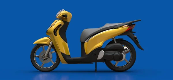 Modern Városi Sárga Moped Kék Háttérrel Illusztráció — Stock Fotó