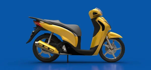 Moderno Amarelo Urbano Ciclomotor Fundo Azul Ilustração — Fotografia de Stock