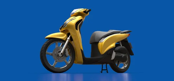 Moderno Ciclomotor Urbano Amarillo Sobre Fondo Azul Ilustración — Foto de Stock