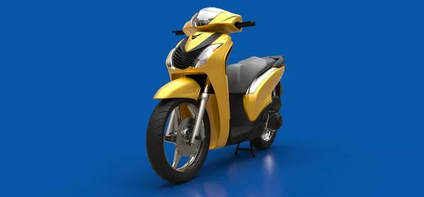 Moderno Ciclomotor Urbano Amarillo Sobre Fondo Azul Ilustración — Foto de Stock