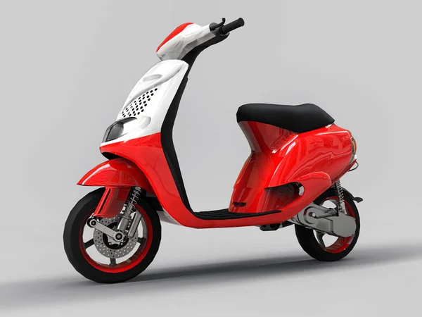 Modernes Urbanes Rotes Und Weißes Moped Auf Hellgrauem Hintergrund Illustration — Stockfoto