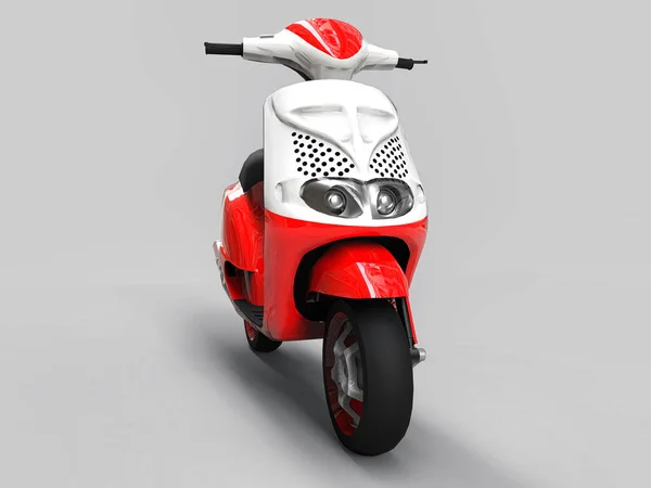 Modern Városi Piros Fehér Moped Világos Szürke Háttérrel Illusztráció — Stock Fotó
