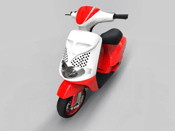 Modern Városi Piros Fehér Moped Világos Szürke Háttérrel Illusztráció — Stock Fotó