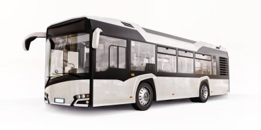 Beyaz izole edilmiş beyaz arka planda orta şehir beyaz otobüsü. 3d oluşturma