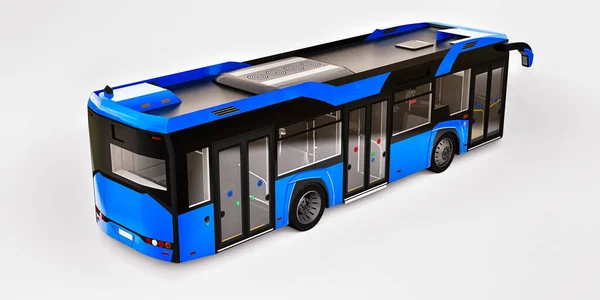 Autobús Azul Urbano Mediun Sobre Fondo Blanco Aislado Renderizado —  Fotos de Stock