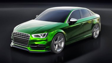 Beyaz arka planda süper hızlı spor araba rengi. Vücut biçimli sedan. Akort sıradan bir aile arabasının bir versiyonu. 3d illüstrasyon