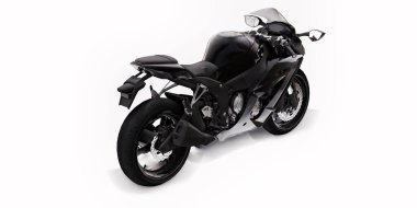 Beyaz izole edilmiş arka planda 3D siyah süper spor motosiklet. 3d illüstrasyon
