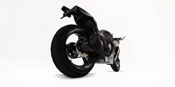 Fekete Szuper Sport Motorkerékpár Fehér Elszigetelt Háttér Illusztráció — Stock Fotó