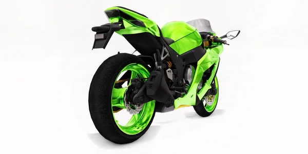 白い隔離された背景に3Dグリーンのスーパースポーツバイク 3Dイラスト — ストック写真