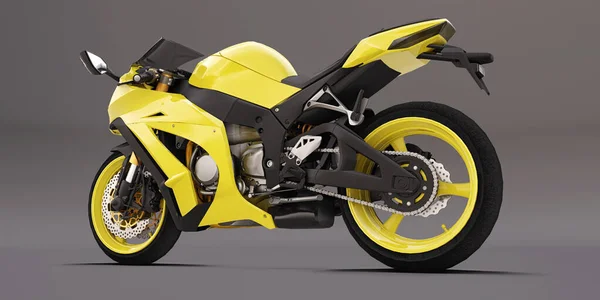 Jaune Super Sport Moto Sur Fond Gris Illustration — Photo