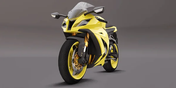Жовтий Супер Спортивний Мотоцикл Сірому Фоні Ілюстрація — стокове фото