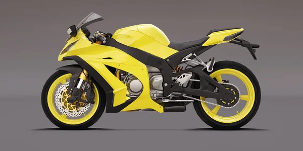 グレーの背景に3Dイエロースーパースポーツバイク 3Dイラスト — ストック写真