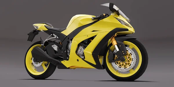 Jaune Super Sport Moto Sur Fond Gris Illustration — Photo